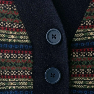 Vintage Fair Isle knit vest with V-neck, dark blue pattern, and button details