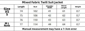 Detailed size chart for women herringbone blazer with measurements for XS to L sizes