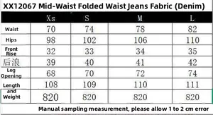 Tableau des tailles pour jeans taille haute à silhouette incurvée avec mesures