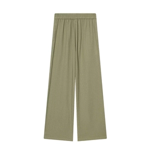 Olive green elastic high waist wide leg trousers in a premium textured fabric
