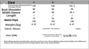 Size chart for summer satin mini dress with measurements and washing instructions
