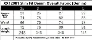 Tabella delle taglie dettagliata per body in denim a vita alta con misure precise