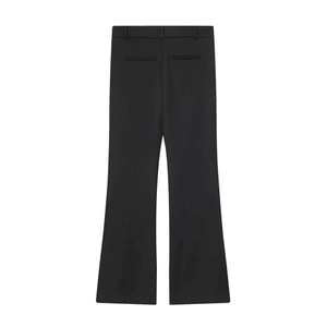 Back view of black high-waisted cropped suit pants with rear welt pockets and belt loops