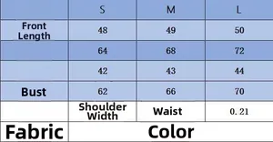 Detailed size chart for women's short sleeve knit top including S, M, L measurements