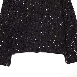 Schicke schwarze Paillettenjacke für Damen mit Rundhals und Knöpfen für den modischen Herbst