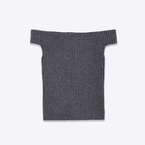 Slim fit dark grey off-shoulder ribbed knit short sleeve top for women in minimalist style