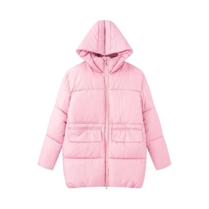 Manteau matelassé rose pâle pour femme avec capuche et grandes poches plaquées