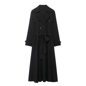 Klassischer Zweireihiger Damen Trenchcoat Elegant Mit Gürtel Slim Fit Windjacke Einfarbig Reverskragen Outwear Jacke