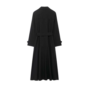 Klassischer schwarzer zweireihiger Trenchcoat für Damen mit Gürtel und A-Linien-Silhouette