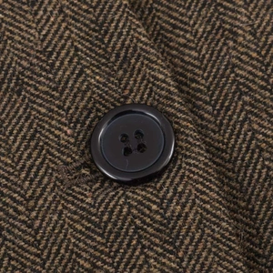 Deep brown herringbone tweed blazer jacket with high-quality black resin button detail