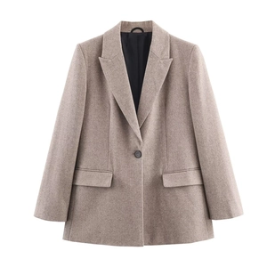 Women Elegant Herringbone Blazer Jacket Long Sleeve Lapel Single Breasted Office Lady Commuter Casual Suit With Flap Pockets