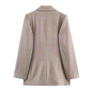 Women's herringbone blazer in light brown, elegant tailored back view on white background