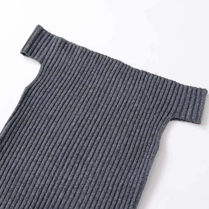 Slim fit dark grey ribbed knit off-the-shoulder short sleeve top for women