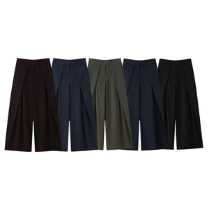 Women High Waist Wide Leg Pants Pleated Front Culottes Solid Color Pinstripe Fashion Office Commuting Casual Long Trousers