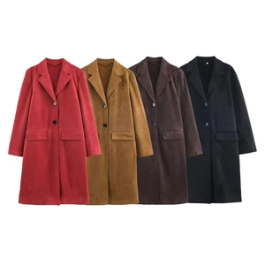 Trench Lungo Casual da Donna in Similcamoscio Collo a Giacca Monopetto Tinta Unita Con Tasche Soprabito Retro