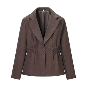 Women Fashion Solid Color Waist Cinching Blazer Jacket Elegant Ruched Slim Fit Long Sleeve Commuter Office Wear Polyester Suit