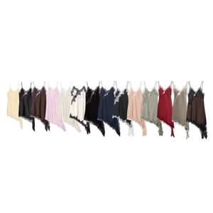 Sexy Satin Lace Trim Cami Midi Dress For Women V Neck Asymmetrical Hem Spaghetti Strap Elegant Party Nightgown Slip Dress