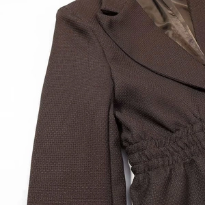 Brown textured blazer for women with tailored waist and smooth satin lining detail