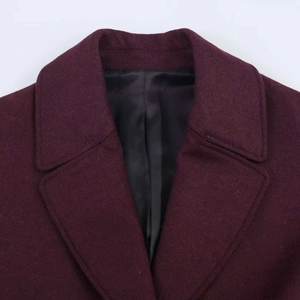 Classic burgundy wool coat with a lapel collar and premium tailored lining detail