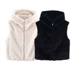 Gilet Donna Casual in Pelliccia Sintetica con Cappuccio Invernale Calda Giacca Senza Maniche con Tasche Moda Tinta Unita Zip