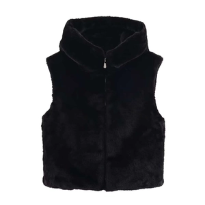 Gilet chic in ecopelliccia nera con collo alto e chiusura lampo in metallo sul davanti