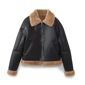 Veste De Moto En Similicuir Pour Femme Avec Doublure En Peau Lainée Synthétique Chaude Hiver Col À Revers Décontracté Rétro