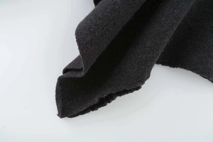 Close-up of deep black knit fabric detail showing premium texture and weave patterns