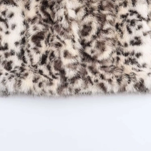 Close-up of soft leopard print faux fur texture on a stylish winter coat for women