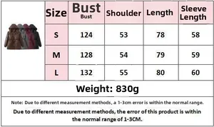 Size guide with measurements for women's hooded glossy drawstring winter puffer coat