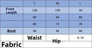 Detailed size chart for sexy backless V-neck slit dress in sizes S to L with dimensions
