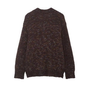 Pull en maille mouchetée marron foncé vintage avec finitions côtelées et coupe ample