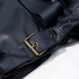 Women's faux leather utility jacket featuring waist belt with vintage gold metal buckle