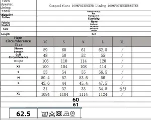 Detailed size guide and material specs for brown faux fur lined winter jacket