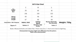 Tableau des tailles détaillé pour cardigan en tricot avec mesures et composition du tissu