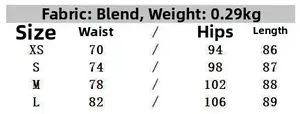 Size chart for women lace patchwork skirt including waist, hip and length measurements