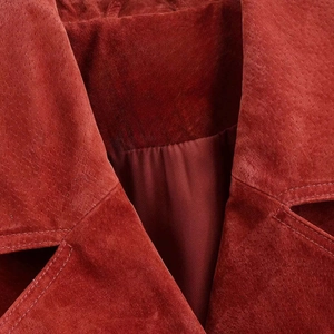 Retro rust red suede double-breasted jacket with premium notched lapel and lining