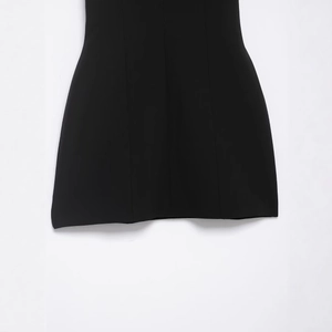 Elegant slim fit black pleated dress featuring high-quality tailored stitching and matte fabric