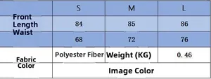 Size chart for dark grey knit skirt showing measurements in S, M, and L sizes