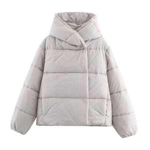 Women's Winter Hooded Puffer Jacket Warm White Duck Down Quilted Coat Fashion Windproof Stand Collar Padded Outerwear
