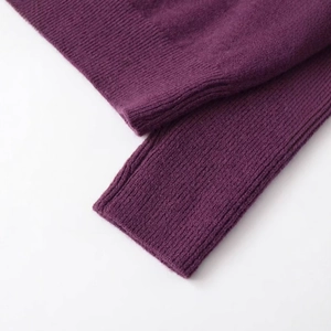 Deep purple off-shoulder sweater with rib-knit cuffs and premium textured knit fabric