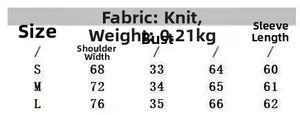 Size chart for basic long sleeve knit top detailing measurements in S, M, and L sizes