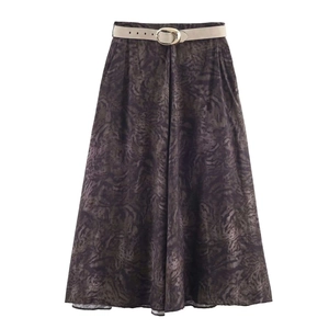 Women High Waist Animal Print Midi Skirt With Belt Elegant A-Line Polyester Printed Fashion Commute Style Skirt