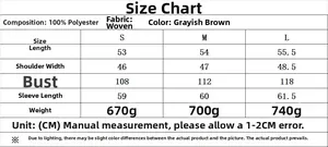 Detailed size chart for women's faux fur jacket with measurements for S, M, and L