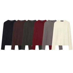 Classic round neck long sleeve knit sweater in six versatile colors for women