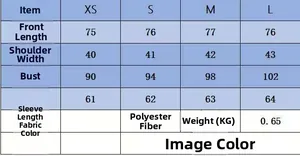 Tableau des tailles détaillé pour blazer femme col en V avec mesures du XS au L et tissu polyester
