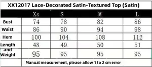 Size chart for lace satin camisole top with chest, waist, and length measurements in centimeters