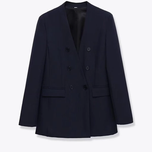 Veste de Costume Femme Professionnelle Col en V Double Boutonnage Élégant Couleur Unie Blazer de Bureau Avec Poches Coupe Cintrée Manches Longues