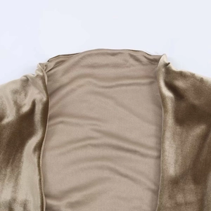 Elegant gold velvet dress with stand collar and pleated shoulder pads for autumn fashion