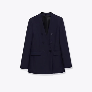 Veste blazer femme bleu marine à double boutonnage, col en V avec six boutons et poches