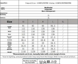Detailed size chart and fabric composition for women's long faux fur coat in multi-colors
